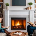 양 새끼 분만 관리 - A cozy living room scene with a young family – a mother, father, and their child (approximately 6 ye...