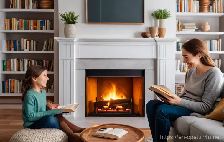 양 새끼 분만 관리 - A cozy living room scene with a young family – a mother, father, and their child (approximately 6 ye...