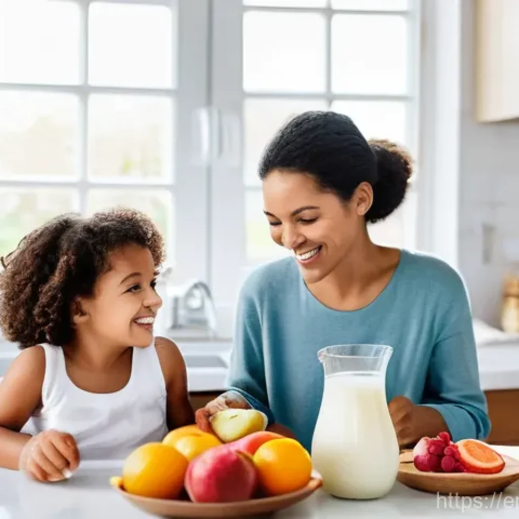 염소 분유 다이어트 효과 - **Prompt:** A vibrant, serene kitchen scene bathed in warm morning light. A diverse group of fully c...