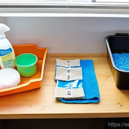 햄스터 집 청소 방법 - **Prompt 1: The Prepared Caregiver's Arsenal**
    A bright, well-lit, top-down shot of a clean work...