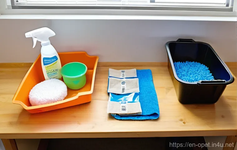 햄스터 집 청소 방법 - **Prompt 1: The Prepared Caregiver's Arsenal**
A bright, well-lit, top-down shot of a clean work...