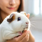 기니피그 암수 구분법 - **Prompt:** A heartwarming and brightly lit close-up image of a responsible pet owner gently holding...