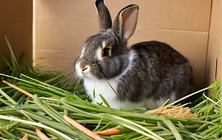 토끼 이빨 관리법 - Image Prompt 1: The Hay Feast** 토끼 이빨 관리법 - Image Prompt 1: The Hay Feast**