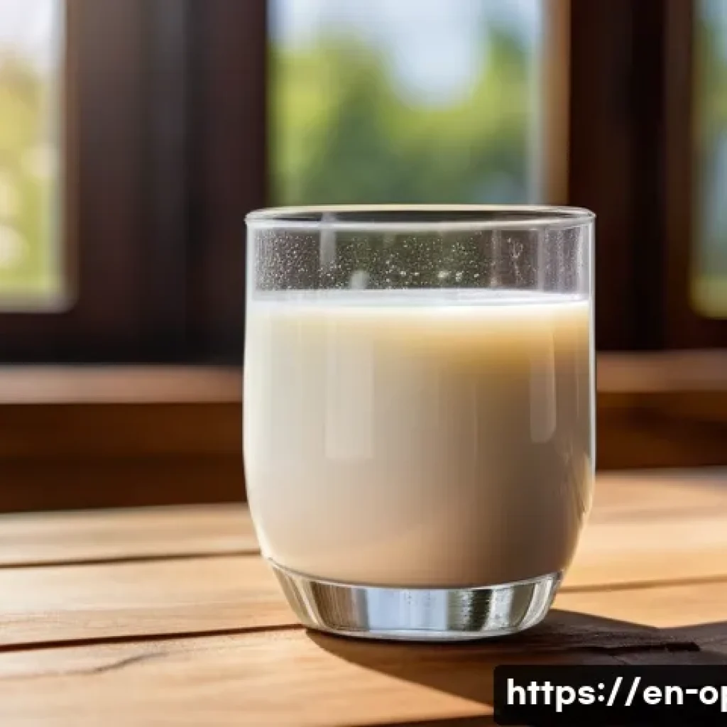 염소 우유 영양성분 분석 - A detailed close-up illustration of a glass of fresh goat milk on a rustic wooden table, surrounded ...