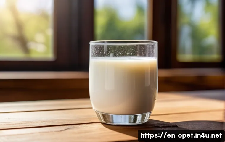 염소 우유 영양성분 분석 - A detailed close-up illustration of a glass of fresh goat milk on a rustic wooden table, surrounded ...