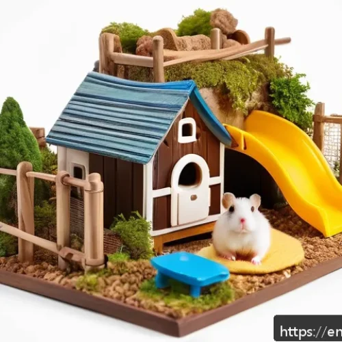 햄스터 사회성 강화법 - A cozy, spacious hamster habitat designed to resemble a natural environment, featuring multiple tunn...